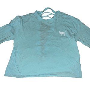 XS Victorias Secret Pink Light Blue Open Back Long Sleeve T-Shirt